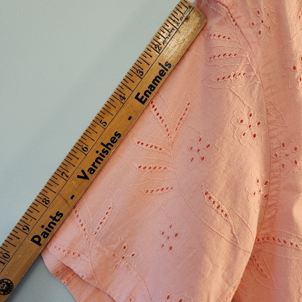 Free Planet Peach Eyelet Cotton Shirt - Tropical Resort Vibes - Picture 9 of 11